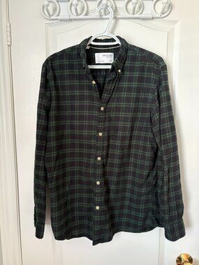 Selected Homme Men's Green Black Plaid Shirt Slim Fit M